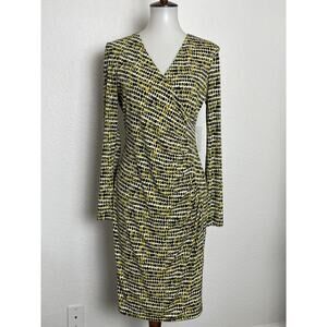 Calvin Klein Dress Mini Stretch Knit Pleated Print Multicolor V Neck